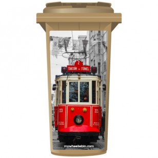 Vintage Red Tram In Old City Wheelie Bin Sticker Panel